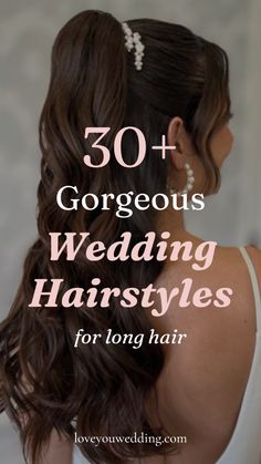 Find the perfect elegant wedding hairstyles for long hair and get inspired for your big day! Whether you want a half up, updo, bun, or hair down style, we have beautiful bride hairstyles for curly, straight, braided, and blonde hair. Click through to see the best long wedding hair ideas and trends. Youthful Wedding Hairstyles, Long Hair Styles For Wedding, Long Hair Updo For Wedding, Half Up Updo, Hair Down Styles, Half Up Curls, Gorgeous Wedding Hairstyles