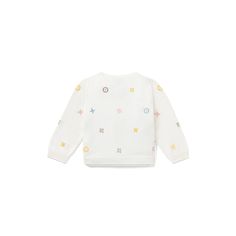 LOUIS VUITTON® - Meli Melo Embroided Cardigan - White Yellow Louis Vuitton Cardigan, Louis Vuitton Kids, Kash Doll, Round Neck Cardigan, Yellow Gifts, Baby Closet, Cardigan White, Embroidered Cardigan, Louis Vuitton Official