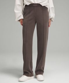 Tailored Look, Lounge Feel. These Peach-Fuzz Soft, Trouser-Inspired Pants Bring Pajama-Level Comfort To Work Days And Travel Days. Designed For Casual. Slim Fit Skims Your Body:falls Straight Down From Hip To Hem:29.5" Inseam Is Intended To Skim The Floor For Heights Of 55"-58". Hand Pockets With Hidden Card Sleeve. Faux Fly And Back Welt Pockets. Continuous Drawcord. Pull-On Waistband Is Flat On The Inside For A Smooth, Distraction-Free Feel Next To Skin. | Softstreme Pintuck Mid-Rise Pant Regu Lululemon Softstreme, Peach Pants, Lululemon Pants, Peach Fuzz, Short Coat Jackets, Card Sleeve, Business Casual Outfits, Pin Tucks, Womens Sweatpants