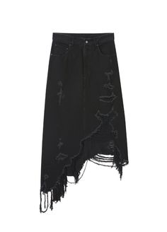 Fabric: 100% cotton Black Asymmetric hem Ripped detailing Distressed effect