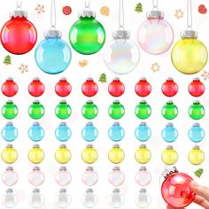 a hand is holding a red ornament in front of many different colored ornaments