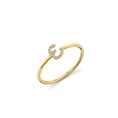 14k yellow gold and diamond small initial ring. Fine 14k gold band. The initial measures approximately 1/4". Available ring sizes are 6 to 7, please contact us if you need a different size. Luxe Necklace, E Letter, Script Necklace, Hand Chain Bracelet, Cvd Diamond, Initial Ring, Ring Sizes, Gold Band, Real Diamonds