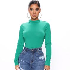 New With Tags! Trendy Green Bodysuit For Fall, Chic Green Bodysuit For Night Out, Chic Green Bodysuit For Spring, Green Bodysuit For Night Out In Fall, Fall Green Bodysuit For Night Out, Green Fall Bodysuit For Night Out, Chic Green Stretch Bodysuit, Green Bodysuit, Fashion Nova Tops