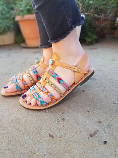 70% Summer Sales Bohemian Greek Sandals Ankle Strap Sandals | Etsy Pom Pom Sandals, Bohemian Sandals, Boho Sandals, Handmade Sandals, Stylish Sandals, Greek Sandals, Rubber Heels, Ankle Strap Sandals, Strappy Sandals