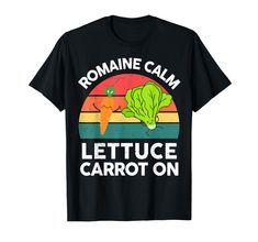 PRICES MAY VARY. The funny vegan graphic tee clothes with the saying "Romaine Calm Lettuce Carrot On" is a nice veggie idea for vegetarian, vegan men or vegan women. For all those who eat a purely plant-based food, e.g. avocados, and love animals. Prank gift or gag gift for vegetarians & vegans veggie meatless veganism on Christmas, birthday, graduation or any occasion. Funny vegan - plant-based diet, healthy, eco friendly, environmentalist, animal rights, vegan gift, health nut Lightweight, Cla Prank Gifts, Vegan Humor, Diet Healthy, Health Nut, Vegan Shirt, Vegan Gifts, Love Animals, Animal Rights, Plant Based Diet