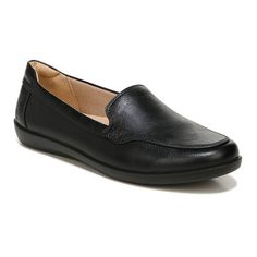 Say hello to these unbelievably comfy-casual LifeStride Nina flats with a slip-on fit for easy on and off wear. Say hello to these unbelievably comfy-casual LifeStride Nina flats with a slip-on fit for easy on and off wear. SHOE FEATURES Faux leather upper with a round toe, slip-on fit, padded collar, and lightweight/flexible platform sole Sock and linings, toe box and heel counter partially crafted with recycled materials Soft System® comfort package provides all-day support, flex, and cushioni Slip On Flats, Black Loafers, Casual Flats, Black Slip Ons, Comfy Casual, Leather Flats, Leather Slip Ons, Black Faux Leather, Online Accessories