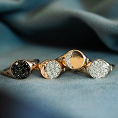 Our moon phase signet rings were designed for those who feel connected to the moon and stars. They can also be an intentional way to celebrate a special date, like an anniversary or a birthday. Need more help figuring out your moon phase? Check out this moon phase tool! Elegant Rings With Moon Charm, Elegant Round Rings With Moon Charm, Celestial Rings With Moon Phase, Celestial Moon-shaped Ring With Rose Cut Diamonds, Celestial Moon Phase Rings, 14k Gold Moon Phase Rings, Elegant Rings With Moon Charm For Anniversary, Elegant 14k Gold Moon Phase Ring, Formal Round Moon Phase Jewelry