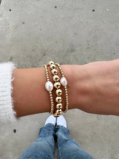 14k Gold Filled Baroque Pearl Bracelet – Mac & Ry Jewelry Pearl Bracelet Stack, Minimal Look, Freshwater Pearl Bracelet, Pretty Bracelets, Extra Room, Baroque Pearls, Bracelet Stack, Hand Beading, Pearl Bracelet