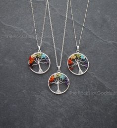 Tree Of Life Necklace / Chakra Jewlery / Chakra Necklace / Chakra Pendant / 7 Chakra / Sterling Silv Chakra Tree, Raw Quartz Necklace, Handmade Pendant Necklace, Chakra Pendant, Opal Pendant Necklace, Chakra Necklace, Rainbow Necklace, Chakra Jewelry, Tree Of Life Necklace