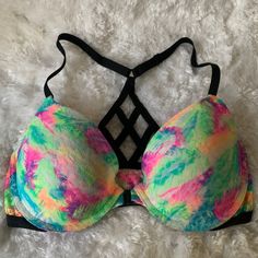 New Vs Pink Rare Htf Very Sought After (2015 Fashion Show) Padded Push-Up Tropical/Watercolor Strappy Back Bra (Front Closure) Can Fit Up To 34d *Only Taken Out Of Package For Photos* Pink Strapped Swimwear For Spring, Pink Swimwear With Straps For Spring, Pink Triangle Top Bra With Adjustable Straps, Pink Adjustable Strap Bra For Summer, Pink Summer Bra With Adjustable Straps, Summer Pink Bra With Adjustable Straps, Multicolor Push-up Bra For Summer, Summer Multicolor Bra, Comfortable T-back Bra In Pink