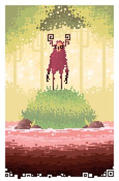 a pixellated image of an animal standing on top of a green island