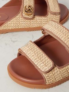 GUCCI Moritz grosgrain-trimmed raffia sandals