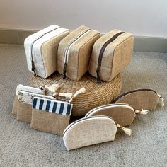 several pieces of luggage sitting on the floor