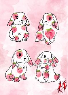 four bunny stickers on a pink background