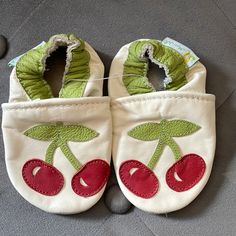 Brand New, Adorable Cherry Baby Soft Booties Shoes 6-12 Months Cute Non-slip Booties For Playtime, Playful Non-slip Booties With Round Toe, Playful Non-slip Round Toe Booties, Comfortable Round Toe Booties For Playtime, Spring Playtime Booties With Rubber Sole, Cute Non-slip Slip-on Booties, Spring Closed Toe Playtime Booties, Spring Booties With Soft Sole And Round Toe, Cute Slip-on Non-slip Booties