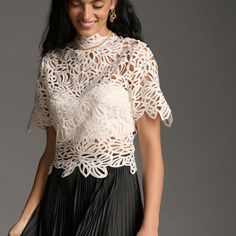 Forever That Girl White Top With Attached Bustier Cutwork Blouse, Anthropologie Top, Cut Work, Short Girls, White Top, White Tops, Anthropologie, Color White, Top Blouse