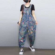 SPECIFICATIONS     Style: Streetwear Season: Spring/Summer Material: COTTON Decoration: Printing Fabric Type: Denim Pattern Type: Print Pattern: Wide leg pants Thickness: Standard Waist Type: high Item Type: JUMPSUITS Pant Length(cm): Ankle-Length Pants Gender: WOMEN Fabric content: 81% (inclusive) - 90% (inclusive) Type: JUMPSUITS Fit Type: LOOSE