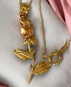 BEAUTIFUL Vintage Large 14K Multi-Tone Gold Rosebud Charm Pendant 18" Necklace! Beautiful Vintage necklace crafted in solid 14k gold! * Rose pendant is multi toned and measures just under 1.5" long with bale. * Comes on a 18" 14k yellow gold chain with spring ring clasp. * Weighs 3.4 grams Ships FAST and FREE, fully insured and gift boxed :) I guarantee item to be exactly as described and pictured. Yellow Gold Rose Design Necklace In 14k, 14k Yellow Gold Necklace With Rose Design, Fine Jewelry In Rose 14k Gold, Yellow Gold Rose Pendant Jewelry, 14k Gold Rose-colored Jewelry With Rose Design, 14k Yellow Gold Jewelry With Rose Design, 14k Yellow Gold Rose Design Jewelry, 14k Gold Rose Jewelry With Rose Design, 14k Rose Gold Jewelry With Rose Design