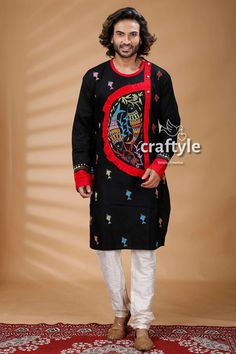 Presenting an exclusive Men's Kurta with hand embroidered kantha work. The unique multi-thread kantha embroidery design is entirely handcrafted on pure cotton panjabi by our skilled artisans. This beautiful Indian attire is suitable for any occasions and it will give you elegant ethnic look with ultimate comfort. Sleeve Length : Long Sleeves Design : Kantha Stitch Fabric : 100% Cotton Wash Care : Dry Clean recommended. -------------------------------- We regularly upload new premium products for you. So, kindly visit our shop: https://www.etsy.com/shop/CraftyleIndia Please click the Follow Shop ❤ button at the top of the shop and share to get latest updates. Click on the Heart Sign ❤ to add item to your favorites. Panjabi For Men, Party Wear Kurta, Kurta For Men, Men's Kurta, Men Party, Mens Kurta, Fish Motif, Kantha Embroidery, Stitch Fabric