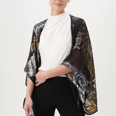 Nwt Trina Turk Cocktail Jacket/Wrap Dressy Jackets, Coat Trends, Cocktail Jacket, Pretty Blouses, Trina Turk, Black Metallic, Lightweight Jacket, Swimwear Tops, Outerwear Jackets