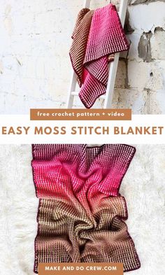 the easy mouss stitch blanket is made with two different colors