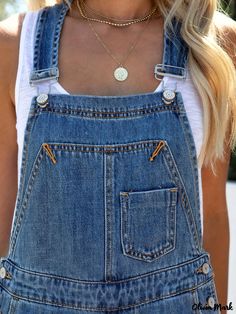 Olivia Mark - Blue Straight Legs Denim Jumpsuits, Non-Stretch Slant Pockets Casual Denim Overalls, Women's Denim Clothing Overall Straps, Denim Suspenders, Vintage Cat Eye Glasses, Denim Jumpsuits, Bath Dress, Simple Bangle, Denim Clothing, Necklace Simple, Straight Leg Denim