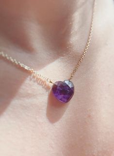 Amethyst aids us in transformation and is the birthstone for February. ✧ Chakra: Third Eye, Crown, Soul Star ✧ Birthstone: February ✧ Zodiac Sign: Pisces ✧ Vibration Level: High ✧ Includes: Genuine Amethyst faceted heart shape ✧ Amethyst size: 15mm ✧ Material: Goldfilled with clap Gold Vermeil ✧ Necklace size: 45cm Amethyst means 'sincerity.' It symbolizes wisdom, deep love, devotion, and mental peace. Historically, this stone was used by royalty as a symbol of power. The legendary power of Amet Amethyst Birthstone Heart Pendant Jewelry, Purple Round Necklace For Valentine's Day, Anniversary Amethyst Heart Necklace, Purple Amethyst Heart Necklaces, Heart Cut Amethyst Necklaces For Anniversary, Amethyst Heart Cut Necklace For Anniversary, Heart Cut Amethyst Birthstone Jewelry, Purple Heart-shaped Amethyst Necklaces, Heart Cut Amethyst Necklace For Anniversary