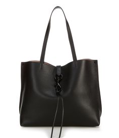 From REBECCA MINKOFF&#x2C; the Megan Leather Tote Bag features:Genuine leatherBlack hardwareMagnetic snap closureUnlined1 Exterior back slide pocket1 Interior back slide pocketApprox. 16.75" W x 11.5" H x 5.75" D bag; 10" strap dropImported. Leather Satchel Shoulder Bag With Metal Hardware, Office Leather Bag With Metal Hardware, Office Bag With Leather And Metal Hardware, Leather Tote Bag With Metal Hardware, Leather Saddle Shoulder Bag With Metal Hardware, Leather Shoulder Bag With Silver-tone Hardware For Daily Use, Leather Satchel With Metal Hardware, Leather Shoulder Bag With Metal Hardware For Daily Use, Leather Travel Bag With Metal Hardware