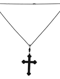 Embrace your edgy style with this striking punk gothic black cross necklace. The intricately designed cross pendant exudes a bold and rebellious vibe, perfect for those who dare to stand out. Crafted with attention to detail, this necklace is a must-have for anyone looking to add a touch of dark elegance to their outfit.   Please note that this product includes only the necklace. Black Cross Jewelry For Halloween, Gothic Black Crucifix Cross Necklace, Gothic Black Cross Necklace Gift, Black Cross Pendant Jewelry For Halloween, Gothic Black Cross Pendant Necklace, Edgy Black Cross Necklace, Black Punk Cross Necklace, Punk Black Cross Necklace, Punk Style Black Cross Necklace