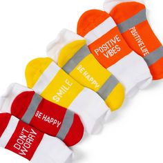 Give someone who can use some sunshine a set of our moisture-wicking stay smiling Socrates athletic sock set. These socks are equipped with cushioned, contoured soles and a positive, motivational messages which make the perfect athletic socks. Celebrate all the positive things that come into ones life with these soft and comfortable low-cut socks made from performance polyester, ideal for daily wear, and for those active long days. An excellent gift for any occasion, these socks are sure to be p Sock Set, Motivational Message, Positive Things, Reusable Gift Bags, Socrates, Motivational Messages, Athletic Socks, Happy Smile, Positive Life