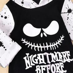 Nightmare Before Nap Time :) Material: CottonSeason: Autumn & Spring Gender: UnisexSize: Fits true to size, take your normal size Hooded Onesie For Halloween Costume Party, Black Long Sleeve Halloween Onesie, Long Sleeve Onesie For Halloween Costume Party, Long Sleeve Cotton Onesie For Halloween, Halloween Long Sleeve Onesie For Costume Party, Halloween Costume Party Long Sleeve Onesie, Black Cotton Halloween Onesie, White Onesie Halloween Costume, Themed Long Sleeve Halloween Costume