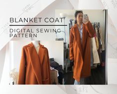 Winter Collection: Blanket Coat Digital PDF Sewing Pattern Sizes S/M - L/XL // US 0 - 18 // UK 4 - 22 // EU 32 - 50  Oversized blanket coat with dropped sleeves, *optional patch pocket patterns and meant to be wrapped around your body like a blanket! Medium/ heavy weight fabrics are reccomended to keep you warm ex. wool or tweed. With this pattern, knowledge in how to sew a clean finished collar is needed, though that is the trickest part for those who like a challenge.  In photos:  Model wearing Size S/M. Fabric: Biella Brushed Wool Coating, 30% Wool 70% Polyester, 12.68 Oz / 430 GSM Medium weight. 3.5 yards ** Please note** ** This is a digital product, nothing will be shipped to you ** Files are available for download immediately after purchase ** These files are written only in English Oversized Winter Coat, Pattern Blanket, Blanket Coat, Oversized Blanket, Long Winter Coats, Langer Mantel, Coat Winter, Camel Coat, Pocket Pattern