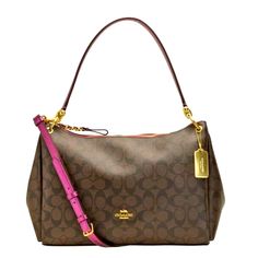 -Coach Mia Shoulder Bag In Signature Canvas -Signature Coated Canvas With Metallic Pebble Leather Details -Inside Multifunction Pocket -Zip-Top Closure, Fabric Lining -Handle With 8 3/4" Drop -Detachable Strap With 20" Drop For Shoulder Or Crossbody Wear -12 3/4" (L) X 8 3/4" (H) X 5 1/4" (W) -Style No. F87703 -Used Only Twice! -Great Condition! Like New!! -Comes From Smoke-Free Home. -Come With Dust Bag! -Authentic Coach Purple Bag With Detachable Handle, Purple Coach Shoulder Bag With Detachable Handle, Purple Top Handle Shoulder Bag With Gold-tone Hardware, Purple Shoulder Bag With Gold-tone Hardware For Shopping, Purple Shoulder Bag With Gold-tone Hardware And Double Handle, Bags Coach, Signature Canvas, Zip Top, Pebbled Leather