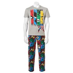 Brand New With Tags, Officially Licensed Men's Size Two-Piece Pajama Set Featuring Marvel Comics Superheroes. Includes A Graphic Tee In Gray Fabric With The Marvel Name Spelled Out In Colorful Stripes With A Red Spider-Man Stripe, Blue Black Panther Stripe, Green Incredible Hulk Stripe, And Yellow Iron Man Stripe, Along With Matching Sleep Pants In Soft Polyester Fleece With Blocks Of Heroes Faces Including Daredevil, Black Widow, Captain America, And Thor As Well. Multicolor Cotton Loungewear Sets, Multicolor Cotton Lounging Sets, Cotton Graphic Print Sleepwear For Loungewear, Multicolor Cotton Sleepwear With Relaxed Fit, Multicolor Relaxed Fit Cotton Sleepwear, Casual Multicolor Loungewear Sets, Relaxed Fit Graphic Print Loungewear Sets, Cotton Sleepwear With Graphic Print For Lounging, Multicolor Cotton Sleepwear Long Pants