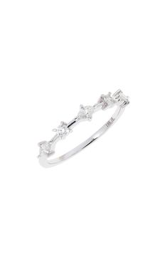 Marquise and round diamonds lend icy sparkle this stackable, handcrafted ring of 18-karat white gold. 1/8" band width, 1/8" setting Total diamond weight: 0.24ct. Color: G–H Clarity: VS 18k gold/diamond Imported >Diamond Guide Moissanite Half Eternity Stackable Rings, Stackable White Gold Fine Jewelry Ring, Fine Jewelry Stackable White Gold Rings, Fine Jewelry White Gold Stackable Rings, Luxury Stackable Rings In Diamond White, Dazzling Half Eternity Ring, Moissanite Half Eternity Ring Fine Jewelry, Fine Jewelry 14k White Gold Stackable Rings, Fine Jewelry Diamond White Lab Grown Diamond Stackable Rings