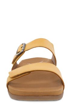 A contoured footbed and a duo of adjustable straps optimize the comfort of this summery leather slide sandal. Adjustable hook-and-loop straps Leather upper and lining/rubber sole Imported Leather Slide Sandals, Leather Slides, Sandal Women, Slide Sandals, Rubber Sole, Leather Straps, Womens Sandals, Adjustable Straps, Leather Upper