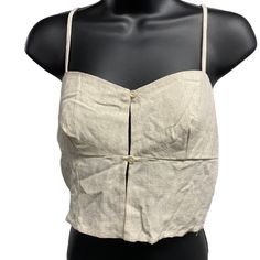 La Hearts Pacson Linen Blend Top Blouse Shirt Spaghetti Strap Size Xsmall Vintage Summer Top With Built-in Bra, Summer Vintage Top With Built-in Bra, Vintage Fitted Spaghetti Strap Tops, Beige Crop Top With Built-in Bra, Vintage Sleeveless Top With Built-in Bra, Beige Cotton Top With Built-in Bra, Vintage Summer Camisole With Built-in Bra, Vintage Camisole With Built-in Bra For Summer, Beige Cotton Cami Crop Top