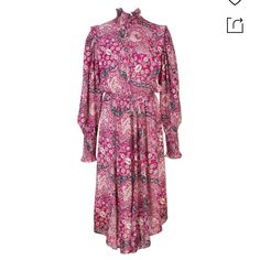 Never Been Worn, Nwt, Lovely Pattern And Cute Cut, Currently $440 On Farfetch Silk Georgette Dress, Plaid Print Shirt, Pom Pom Dress, Zip Front Dress, Black Silk Dress, Paisley Print Dress, Midi Shift Dress, Standing Collar, Flower Print Dress