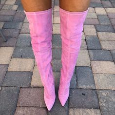 These Beautiful Pink Thigh High Boots Have Been Gently Worn But Are Still In Great Condition. There’s A Couple Tiny Dark Spots On Them But Not Noticeable. These Are A Size 37 Or Us Size 7. They Would Best Fit A 6.5 Or 7 Because You Can Wear Them With Socks Or Over Jeans. 10 Cm Heel Thigh High Pink Boots, Tall Pink Boots, Pink Thigh High Boots, Velvet Thigh High Boots, Above Knee Boots, High Boots Outfit, Hot Boots, High Heel Sneakers, Pink Boots