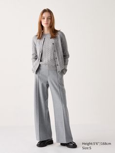 Shop women Brushed Jersey Wide Pants at UNIQLO US. Read customer reviews, explore styling ideas, and more. Wide Trousers, Uniqlo Women, Trending Fashion Outfits, Pantalon Large, Styling Ideas, Wide Pants, Pin Tucks, Front Design, Uniqlo