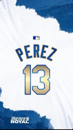 a baseball jersey with the number 13 on it in blue and gold colors is shown