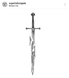 Lotr Shards Of Narsil Tattoo, Narsil Anduril Tattoo, Shards Of Narsil Tattoo Design, Anduril Tattoo Design, Narsil Tattoo With Flowers, Hand Tattoos Snake