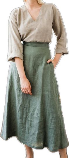 Green Maxi Skirt With Pockets For Spring, Green Maxi Skirt With Pockets For Summer, Flowy Green Maxi Skirt With Pockets, Green Full Maxi Skirt With Pockets, Green Linen Skirt For Summer, Summer Green Linen Skirt, Summer Linen Green Skirt, Green Linen Maxi Skirt For Summer, Summer Green Linen Maxi Skirt