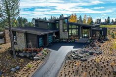 this is an aerial view of a modern home