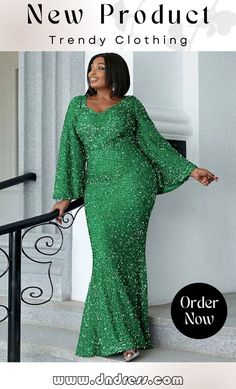 Flared Sleeve Curve Dress Pm02010 Fitted Green Maxi Dress For Holiday, Chic Green Long Sleeve Evening Dress, Holiday Green Long Sleeve Maxi Dress, Green Long Sleeve Holiday Evening Dress, Red Long Sleeve Evening Dress For Spring, Green Long Sleeve Dress For Holiday, Holiday Green Long Sleeve Dresses, Sequin Formal Dress, Curve Dresses