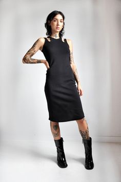 Tessera Dress Long Dresses NOCTEX XS BLACK Thigh High Combat Boots, Futuristic Clothing, Long Leggings, Long Pullover, Vancouver Canada, Future Fashion, Body Fit, Alternative Fashion, Thigh Highs