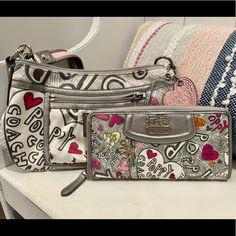 This Listing Is For A Matching Coach Purse And Wallet Set From The Poppy Collection. They Are Both Preloved And In Excellent Condition. Make Me An Offer! Purse And Wallet Set, Coach Poppy, Bags Coach, Coach Purse, Pink Gray, Coach Purses, Pink Grey, Coach Bags, Poppies