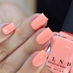 Sunny Days is a sweet and peachy neon coral cream nail polish. Is there anything better than the first warm, sunny day of summer? We don't think so. Sunny Days is a perfectly peachy neon cream nail polish blended with warm, glowing hues of pink and orange. Perfect for soaking up the sun, or relaxing in the shade. Sunny Days is part of the Poolside collection, a fun and festive collection of vibrant cream shades packed with striking neon pigment. Celebrating the joy of summertime, a smooth cream Summer Vacation Manicure, Pedicure Ideas For August, Tropical Nail Colors Hawaii, Salmon Color Nails Coral, Orange Sherbet Nails, Short Peach Nails, Pedicure Yellow, Solid Color Summer Nails, Nail Colors That Make You Look Tan