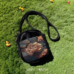 "Dark Cottagecore Academia Peony Vegan leather mini bag, Art nouveau floral crossbody bag, Vegan leather travel phone purse Hippies boho gift High-grade Vegan leather, Shoulder & sling, 5.6\"(W) x 6.6\"(H) x 1.95\"(D) .: 7.41 Oz. Made from high-grade PU leather. .: Hand-stitched finishing. .: Detachable 38\" leather shoulder strap. .: Mini bag just enough for your everyday essential  ❣️Actual colours may vary. This is due to computer monitors displaying colours differently and everyone can see these colours differently. We try extremely hard to ensure our end products are as close to the screen colour as possible, but please understand the actual colour may vary slightly from your monitor ❣️PRODUCTION and DELIVERY TERMS: This item will be shipped out from China The production takes 5-7  bu Black Square Bags With Card Slots, Black Shoulder Bag Phone Bag As Gift, Black Shoulder Phone Bag As Gift, Black Shoulder Phone Bag For Gift, Leather Shoulder Bag As Gift, Shoulder Phone Bag With Card Slots As Gift, Gift Shoulder Phone Bag With Card Slots, Vintage Crossbody Phone Bag For Daily Use, Black Leather Phone Bag Gift