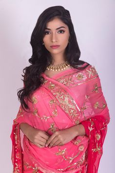 Dark pink ombre chiffon saree with gold sitara embroidery all-over. Comes with blouse.
Components:2
Embroidered
Sleeve Length: Sleeveless
Fabric:Chiffon, Crepe
Color:Pink
Sequins handwork embroidery 
Note: Potli bag held by the model is not for sale - Aza Fashions Ombre Saree, Potli Bag, Hand Work Embroidery, Pink Chiffon, Blouse For Women, Chiffon Saree, Pink Sequin, Blouse Online, Pink Ombre